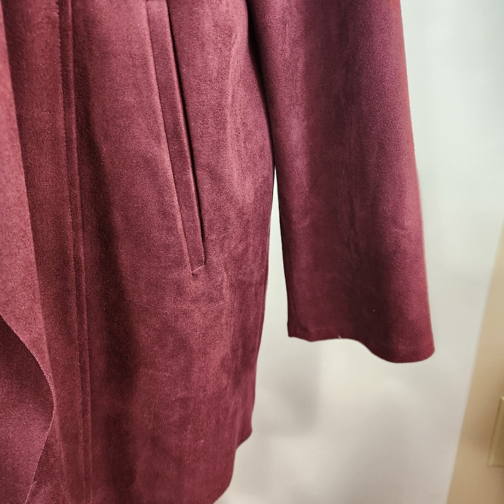 Chicos XL Faux Suede Drape Front Open Cardigan Jacket Burgundy Maroon Maroon Red - Picture 5 of 9